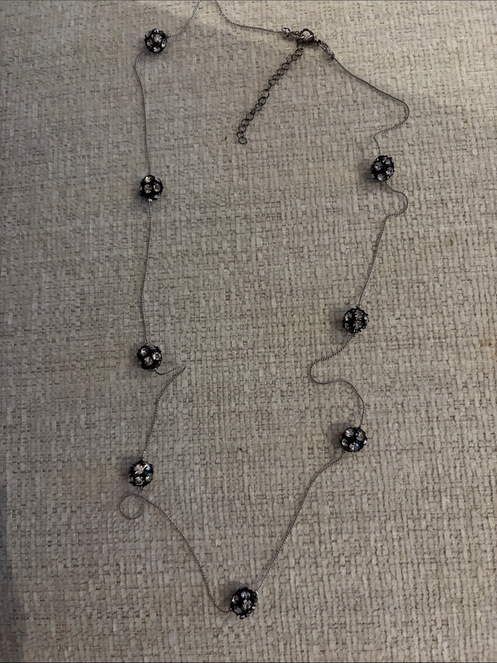 Delicate Silver-Tone Station Necklace with Black Crystal Bead Accents
